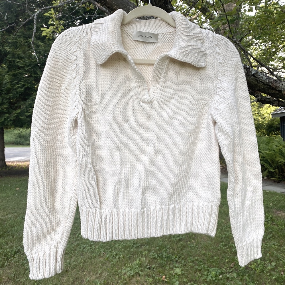 Shaina Mote XS Knit Polo Sweater in Cream